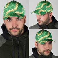 Green Palaka Hawaii Mele Kalikimaka Classic Cap Ohia Lehua Monstera Puakenikeni Lei - Polynesian Pride