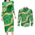 Green Palaka Hawaii Mele Kalikimaka Couples Matching Long Sleeve Bodycon Dress and Long Sleeve Button Shirt Ohia Lehua Monstera Puakenikeni Lei - Polynesian Pride
