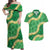 Green Palaka Hawaii Mele Kalikimaka Couples Matching Off Shoulder Maxi Dress and Hawaiian Shirt Ohia Lehua Monstera Puakenikeni Lei - Polynesian Pride