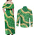 Green Palaka Hawaii Mele Kalikimaka Couples Matching Off Shoulder Maxi Dress and Long Sleeve Button Shirt Ohia Lehua Monstera Puakenikeni Lei - Polynesian Pride