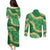 Green Palaka Hawaii Mele Kalikimaka Couples Matching Puletasi and Long Sleeve Button Shirt Ohia Lehua Monstera Puakenikeni Lei - Polynesian Pride
