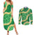 Green Palaka Hawaii Mele Kalikimaka Couples Matching Summer Maxi Dress and Long Sleeve Button Shirt Ohia Lehua Monstera Puakenikeni Lei - Polynesian Pride