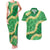 Green Palaka Hawaii Mele Kalikimaka Couples Matching Tank Maxi Dress and Hawaiian Shirt Ohia Lehua Monstera Puakenikeni Lei - Polynesian Pride