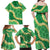 Green Palaka Hawaii Mele Kalikimaka Family Matching Off Shoulder Maxi Dress and Hawaiian Shirt Ohia Lehua Monstera Puakenikeni Lei - Polynesian Pride