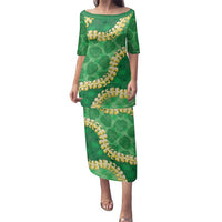 Green Palaka Hawaii Mele Kalikimaka Family Matching Puletasi and Hawaiian Shirt Ohia Lehua Monstera Puakenikeni Lei - Polynesian Pride