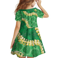 Green Palaka Hawaii Mele Kalikimaka Family Matching Summer Maxi Dress and Hawaiian Shirt Ohia Lehua Monstera Puakenikeni Lei - Polynesian Pride