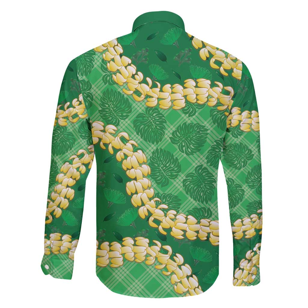 Green Palaka Hawaii Mele Kalikimaka Family Matching Summer Maxi Dress and Hawaiian Shirt Ohia Lehua Monstera Puakenikeni Lei - Polynesian Pride