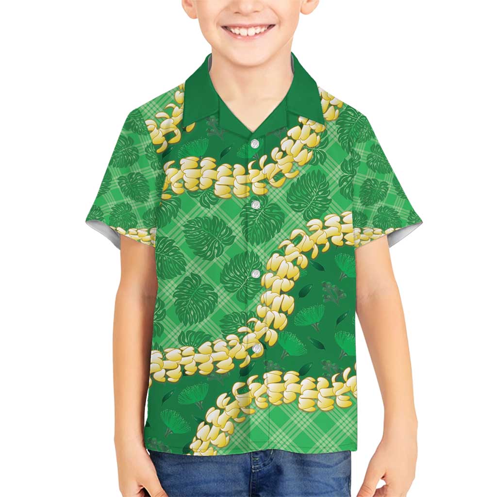 Green Palaka Hawaii Mele Kalikimaka Family Matching Summer Maxi Dress and Hawaiian Shirt Ohia Lehua Monstera Puakenikeni Lei - Polynesian Pride