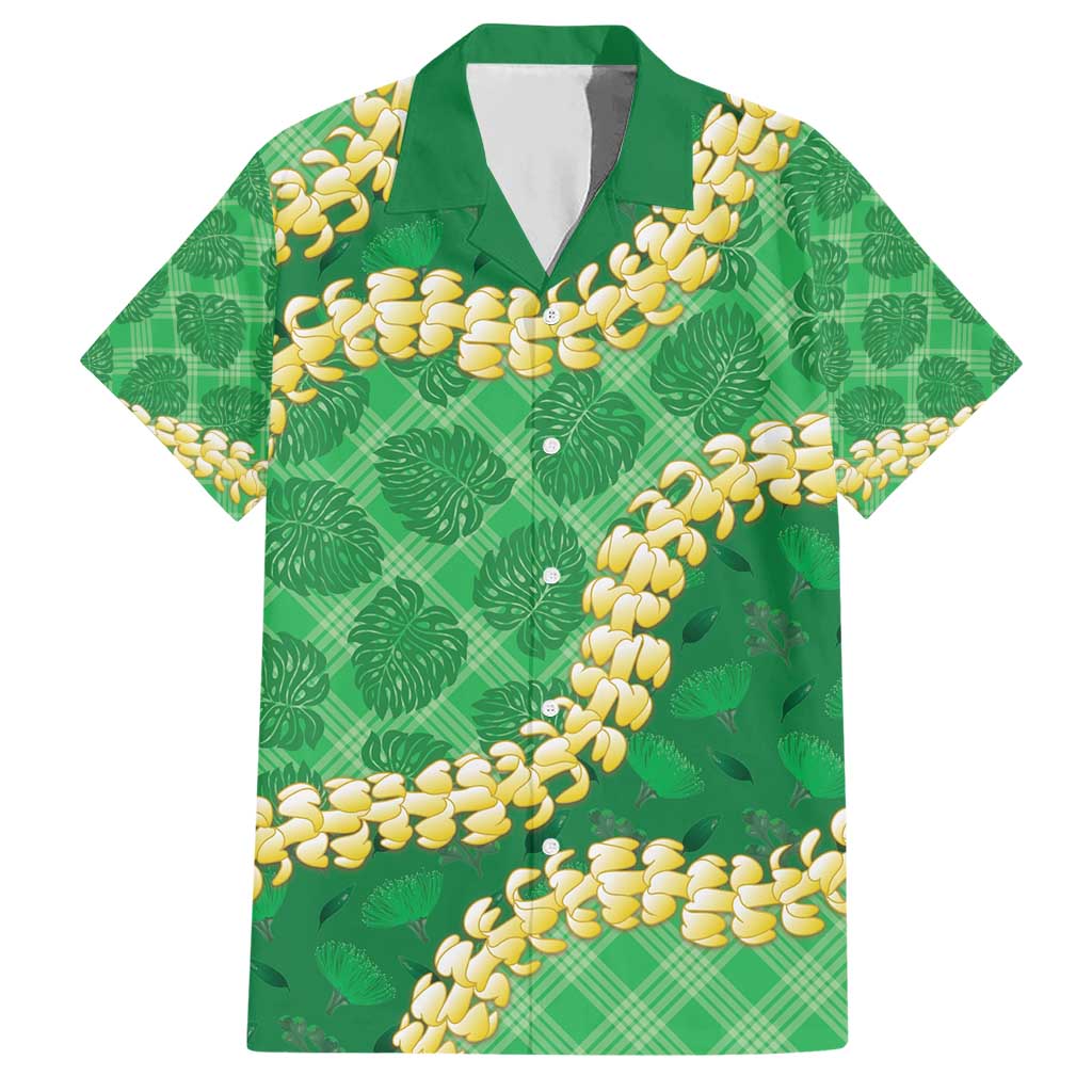 Green Palaka Hawaii Mele Kalikimaka Hawaiian Shirt Ohia Lehua Monstera Puakenikeni Lei - Polynesian Pride