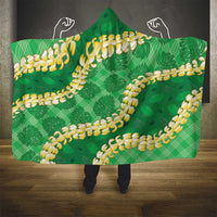 Green Palaka Hawaii Mele Kalikimaka Hooded Blanket Ohia Lehua Monstera Puakenikeni Lei - Polynesian Pride