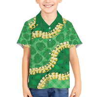 Green Palaka Hawaii Mele Kalikimaka Kid Hawaiian Shirt Ohia Lehua Monstera Puakenikeni Lei LT14 Kid Green - Polynesian Pride