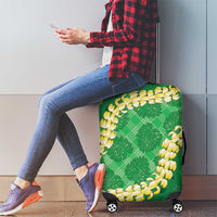 Green Palaka Hawaii Mele Kalikimaka Luggage Cover Ohia Lehua Monstera Puakenikeni Lei - Polynesian Pride