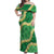 Green Palaka Hawaii Mele Kalikimaka Off Shoulder Maxi Dress Ohia Lehua Monstera Puakenikeni Lei - Polynesian Pride