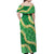 Green Palaka Hawaii Mele Kalikimaka Off Shoulder Maxi Dress Ohia Lehua Monstera Puakenikeni Lei - Polynesian Pride