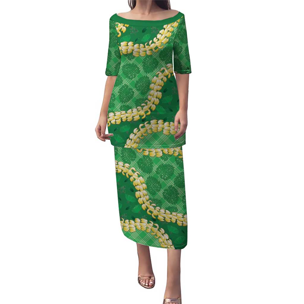 Green Palaka Hawaii Mele Kalikimaka Puletasi Ohia Lehua Monstera Puakenikeni Lei - Polynesian Pride