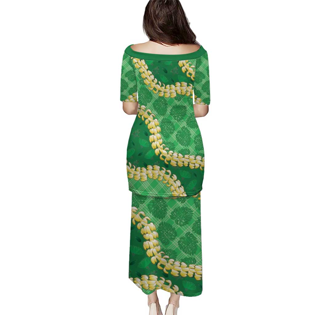 Green Palaka Hawaii Mele Kalikimaka Puletasi Ohia Lehua Monstera Puakenikeni Lei - Polynesian Pride