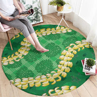 Green Palaka Hawaii Mele Kalikimaka Round Carpet Ohia Lehua Monstera Puakenikeni Lei - Polynesian Pride