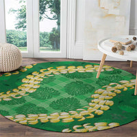 Green Palaka Hawaii Mele Kalikimaka Round Carpet Ohia Lehua Monstera Puakenikeni Lei - Polynesian Pride