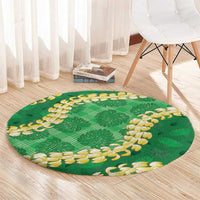 Green Palaka Hawaii Mele Kalikimaka Round Carpet Ohia Lehua Monstera Puakenikeni Lei - Polynesian Pride