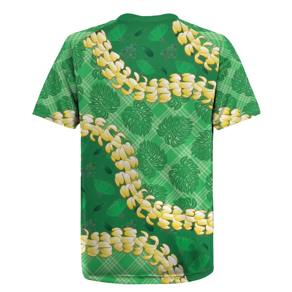 Green Palaka Hawaii Mele Kalikimaka Rugby Jersey Ohia Lehua Monstera Puakenikeni Lei - Polynesian Pride