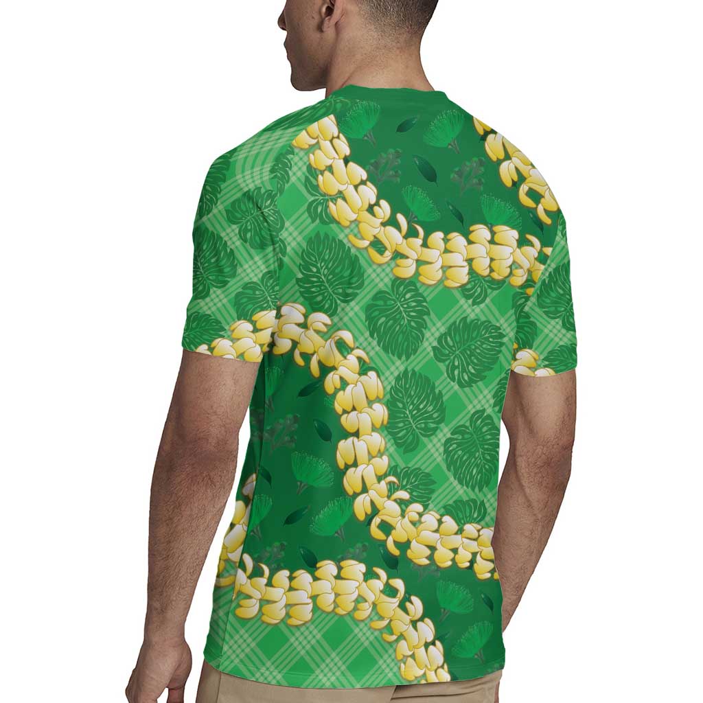 Green Palaka Hawaii Mele Kalikimaka Rugby Jersey Ohia Lehua Monstera Puakenikeni Lei - Polynesian Pride