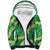 Green Palaka Hawaii Mele Kalikimaka Sherpa Hoodie Ohia Lehua Monstera Puakenikeni Lei - Polynesian Pride