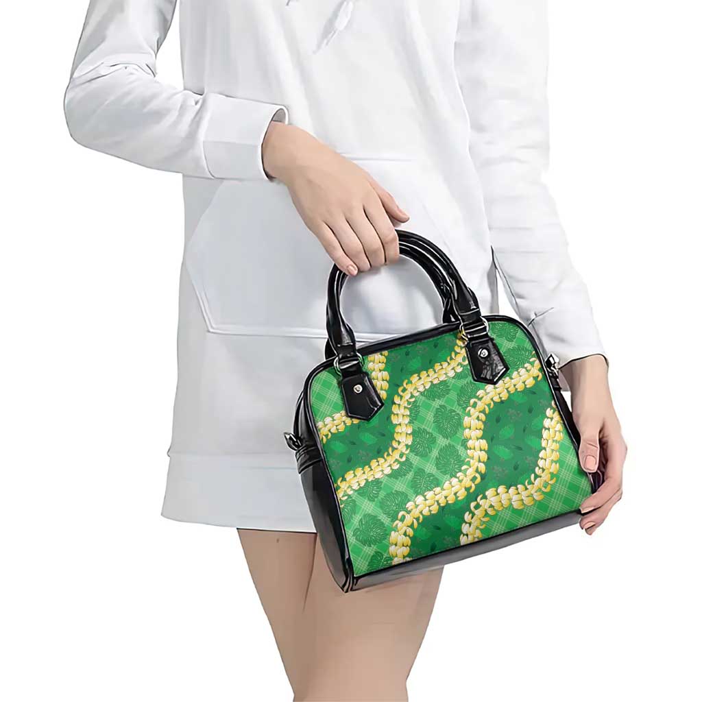 Green Palaka Hawaii Mele Kalikimaka Shoulder Handbag Ohia Lehua Monstera Puakenikeni Lei - Polynesian Pride