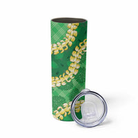 Green Palaka Hawaii Mele Kalikimaka Skinny Tumbler Ohia Lehua Monstera Puakenikeni Lei - Polynesian Pride