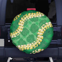 Green Palaka Hawaii Mele Kalikimaka Spare Tire Cover Ohia Lehua Monstera Puakenikeni Lei - Polynesian Pride