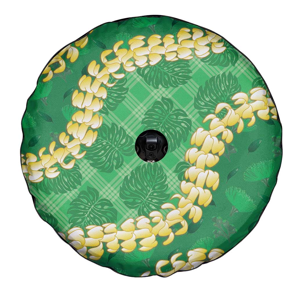 Green Palaka Hawaii Mele Kalikimaka Spare Tire Cover Ohia Lehua Monstera Puakenikeni Lei - Polynesian Pride
