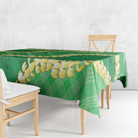 Green Palaka Hawaii Mele Kalikimaka Tablecloth Ohia Lehua Monstera Puakenikeni Lei - Polynesian Pride