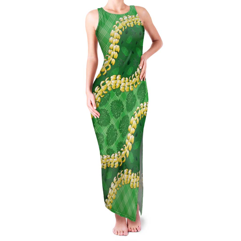 Green Palaka Hawaii Mele Kalikimaka Tank Maxi Dress Ohia Lehua Monstera Puakenikeni Lei - Polynesian Pride