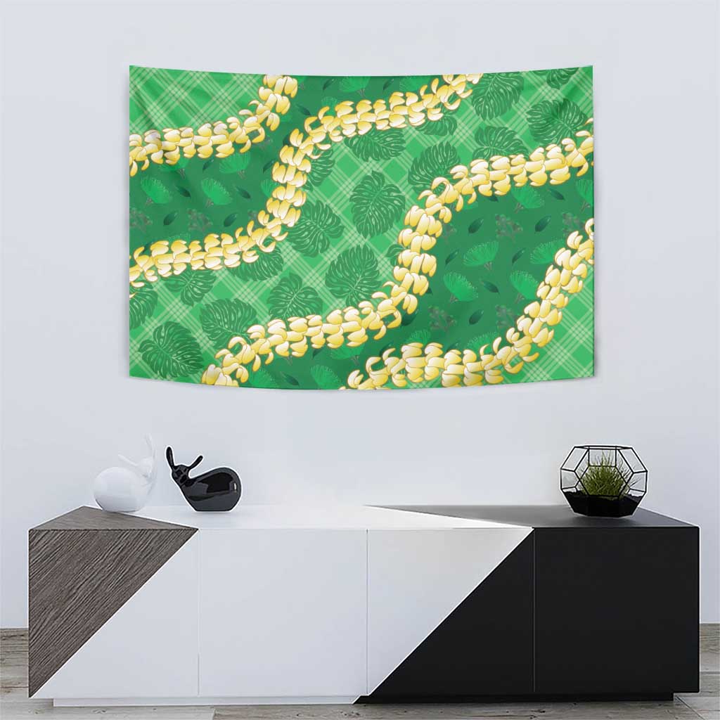 Green Palaka Hawaii Mele Kalikimaka Tapestry Ohia Lehua Monstera Puakenikeni Lei - Polynesian Pride