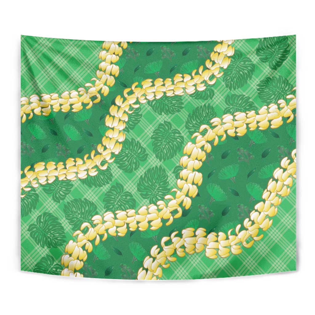 Green Palaka Hawaii Mele Kalikimaka Tapestry Ohia Lehua Monstera Puakenikeni Lei - Polynesian Pride