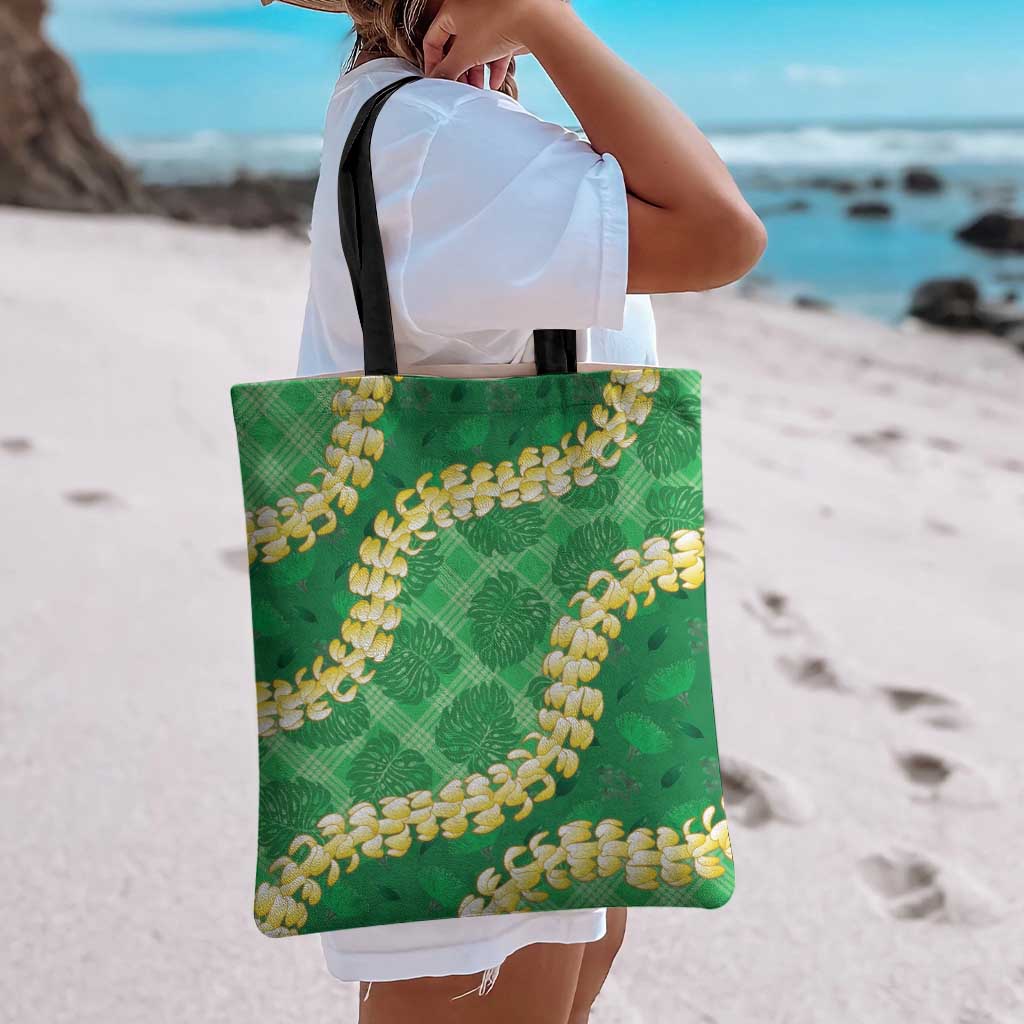 Green Palaka Hawaii Mele Kalikimaka Tote Bag Ohia Lehua Monstera Puakenikeni Lei - Polynesian Pride