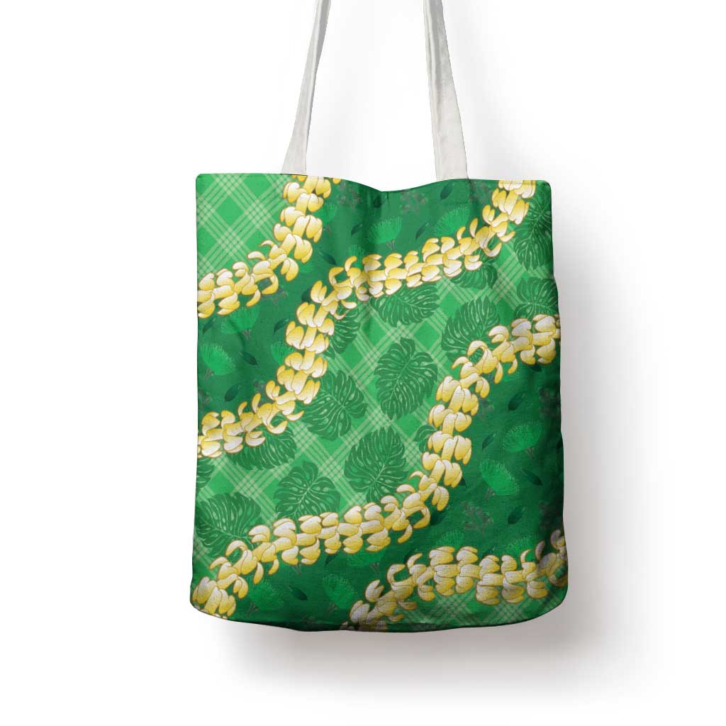 Green Palaka Hawaii Mele Kalikimaka Tote Bag Ohia Lehua Monstera Puakenikeni Lei - Polynesian Pride