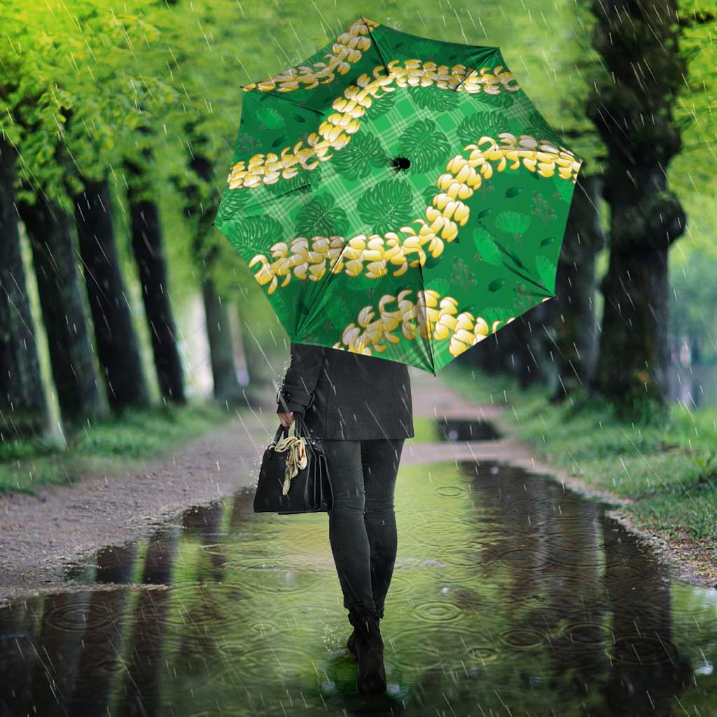 Green Palaka Hawaii Mele Kalikimaka Umbrella Ohia Lehua Monstera Puakenikeni Lei - Polynesian Pride