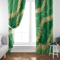 Green Palaka Hawaii Mele Kalikimaka Window Curtain Ohia Lehua Monstera Puakenikeni Lei - Polynesian Pride