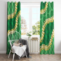Green Palaka Hawaii Mele Kalikimaka Window Curtain Ohia Lehua Monstera Puakenikeni Lei - Polynesian Pride