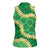 Green Palaka Hawaii Mele Kalikimaka Women Sleeveless Polo Shirt Ohia Lehua Monstera Puakenikeni Lei - Polynesian Pride
