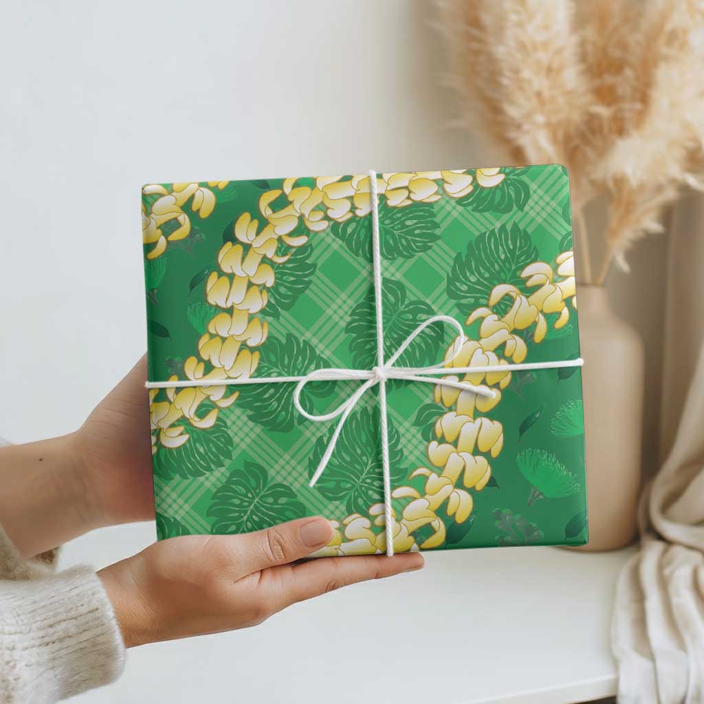 Green Palaka Hawaii Mele Kalikimaka Wrapping Paper Ohia Lehua Monstera Puakenikeni Lei - Polynesian Pride