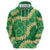 Green Palaka Hawaii Mele Kalikimaka Zip Hoodie Ohia Lehua Monstera Puakenikeni Lei - Polynesian Pride
