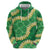Green Palaka Hawaii Mele Kalikimaka Zip Hoodie Ohia Lehua Monstera Puakenikeni Lei - Polynesian Pride
