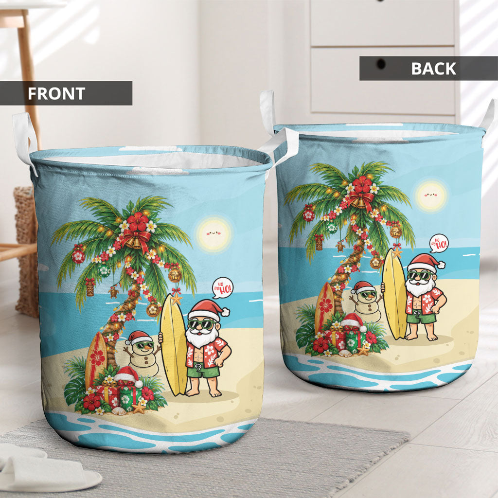 Hawaii Christmas Mele Kalikimaka Laundry Basket Festive Palm Chilling Santa With Surfboard LT14 - Polynesian Pride