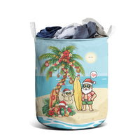 Hawaii Christmas Mele Kalikimaka Laundry Basket Festive Palm Chilling Santa With Surfboard LT14 - Polynesian Pride