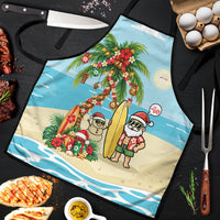 Hawaii Christmas Mele Kalikimaka Apron Festive Palm Chilling Santa With Surfboard LT14 Blue - Polynesian Pride