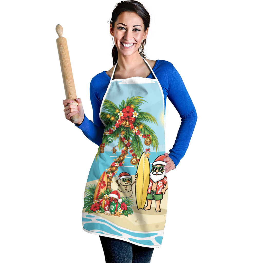 Hawaii Christmas Mele Kalikimaka Apron Festive Palm Chilling Santa With Surfboard LT14 - Polynesian Pride