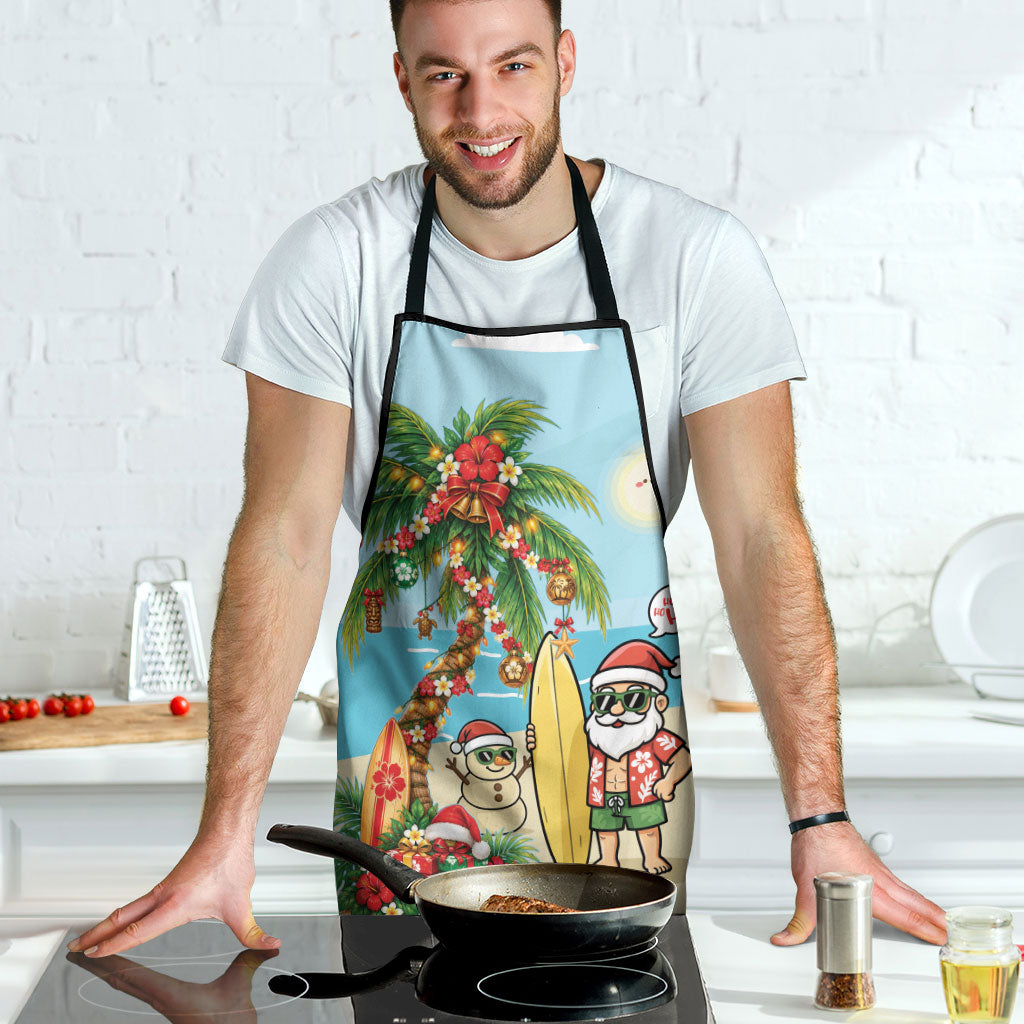 Hawaii Christmas Mele Kalikimaka Apron Festive Palm Chilling Santa With Surfboard LT14 - Polynesian Pride