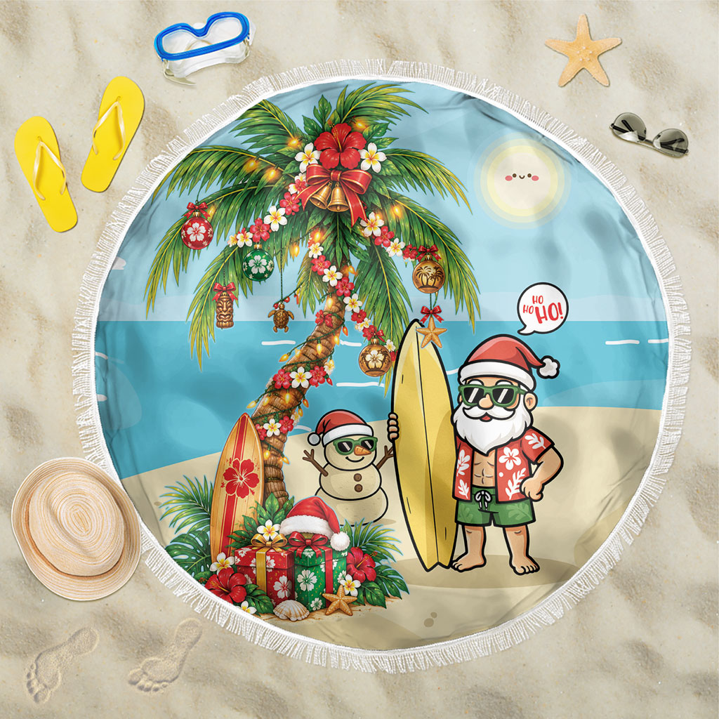 Hawaii Christmas Mele Kalikimaka Beach Blanket Festive Palm Chilling Santa With Surfboard LT14 One Size 150cm Blue - Polynesian Pride