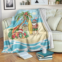 Hawaii Christmas Mele Kalikimaka Blanket Festive Palm Chilling Santa With Surfboard LT14 Blue - Polynesian Pride